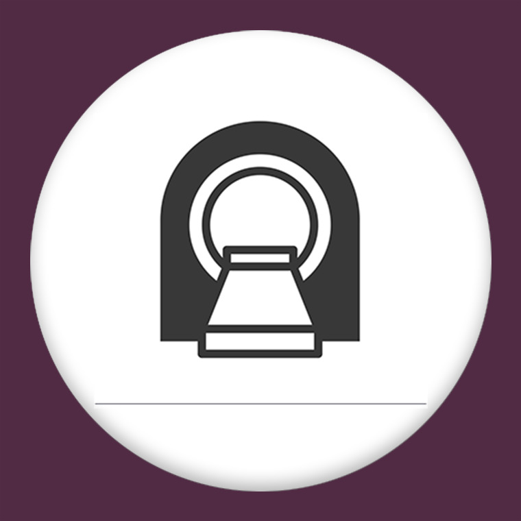 CT Scan Icon on a white circle with a dark purple background.