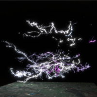 A 3D point cloud visualization of a lightning event over the Netherlands. The points glow in shades of white and magenta to illustrate the time each pulse was observed.
