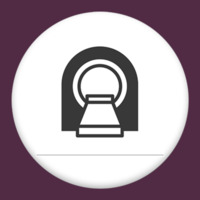 CT Scan Icon on a white circle with a dark purple background.